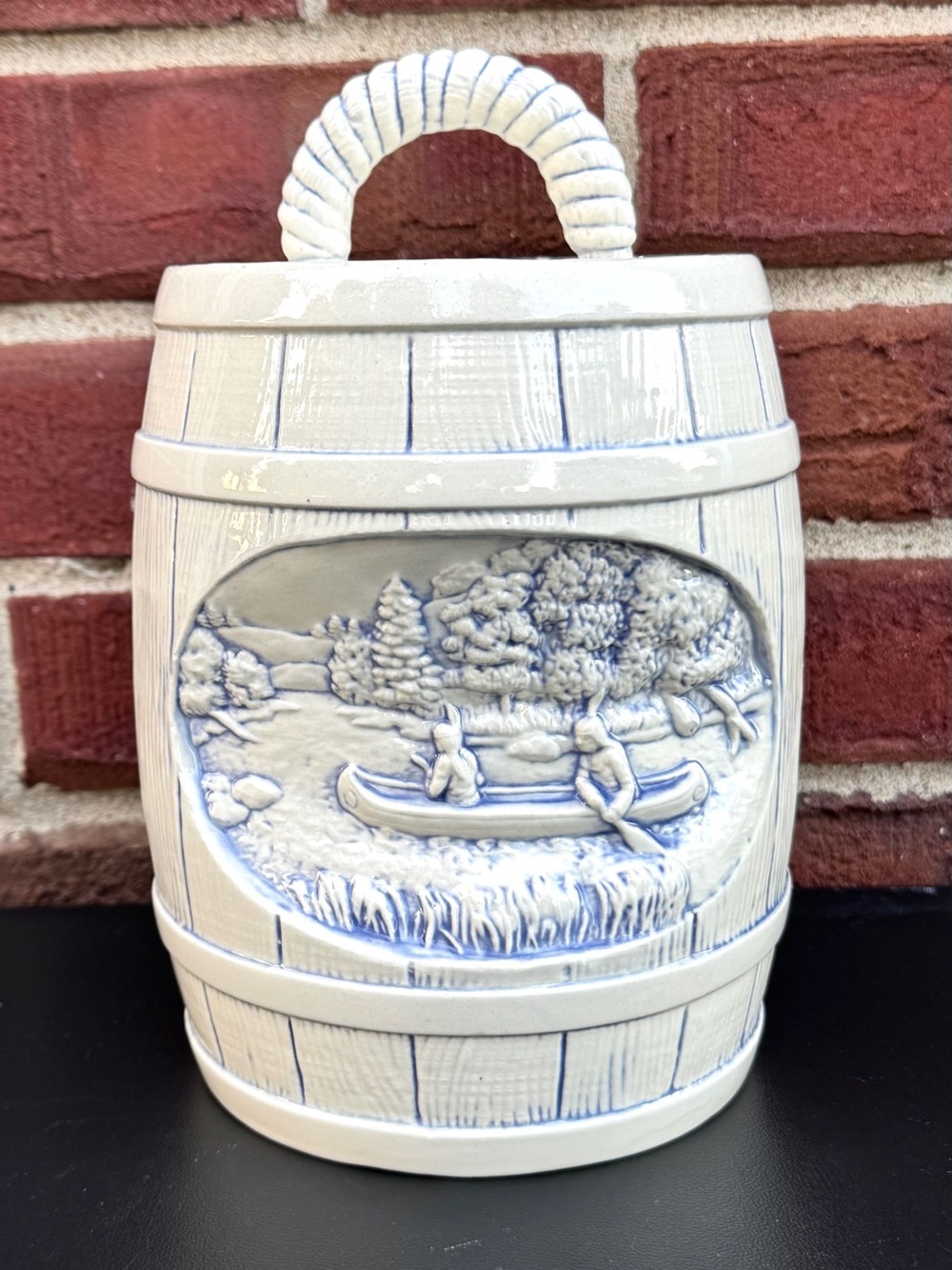 Vintage Barrel Cookie Jar Native Americans in Canoe Hershey Molds